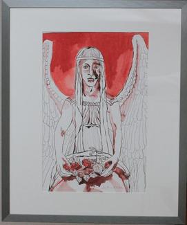 haun, susanne: roter engel mit rosen: zeichnung mit feder, pindel und tusche. - 2011. - 60 x 50 cm