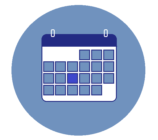 Pictogramm Kalender: ein Kalenderblatt auf blauem Hintergrund