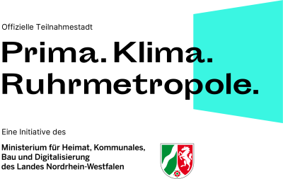 Logo Prima Klima Ruhrmetropole auf dem steht "Offizelle Teilnahmestadt Prima.Klima.Ruhrmetropole. Eine Initative des Ministerium für Heimat, Kommunales, Bau und Digitalisierung des Landes Nordrhein-Westfalen